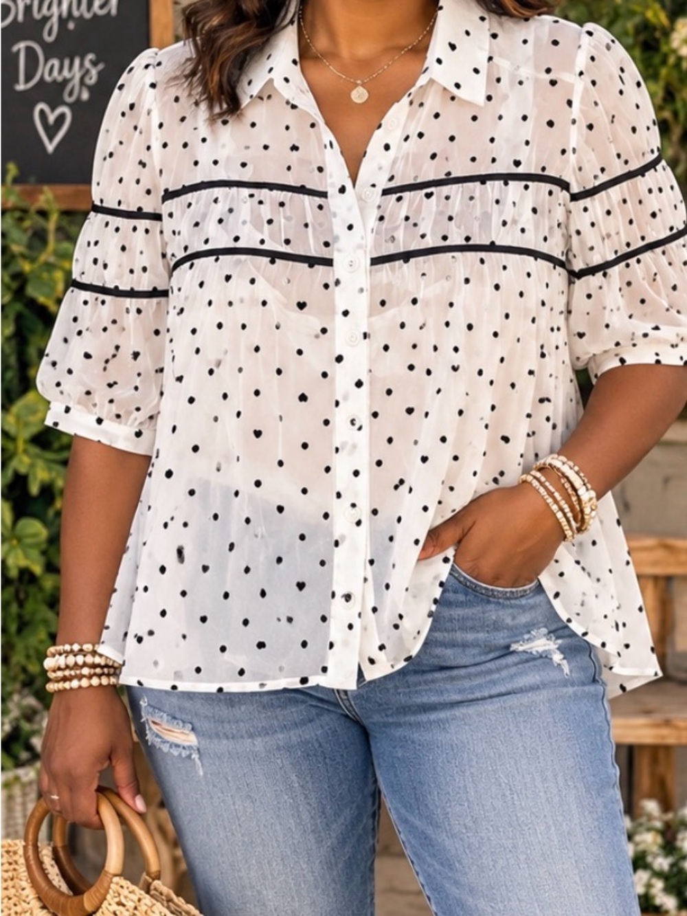 MAEVE The Leandra Shirred Yoke Blouse Blk & White Sz XL retail $128 | NWT
